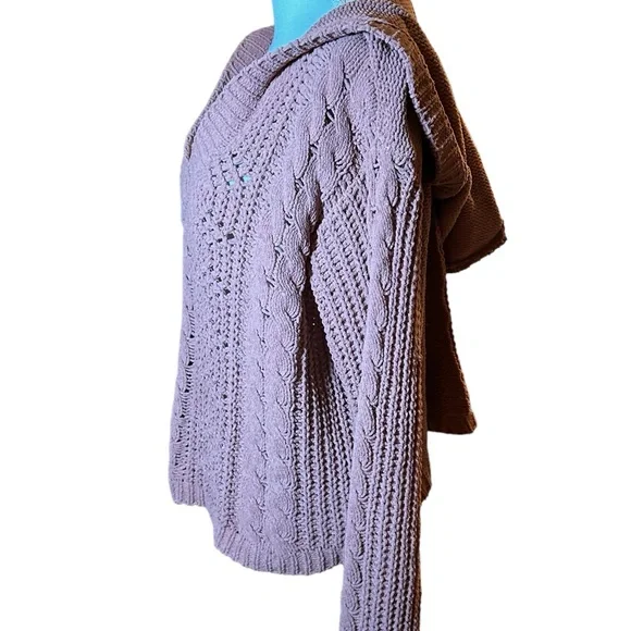 V Chic Dusty Rose Knit Hooded Sweater - Picture 3 of 5